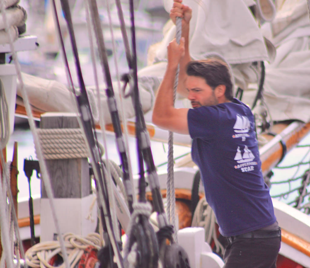 Nathan, raising sail.